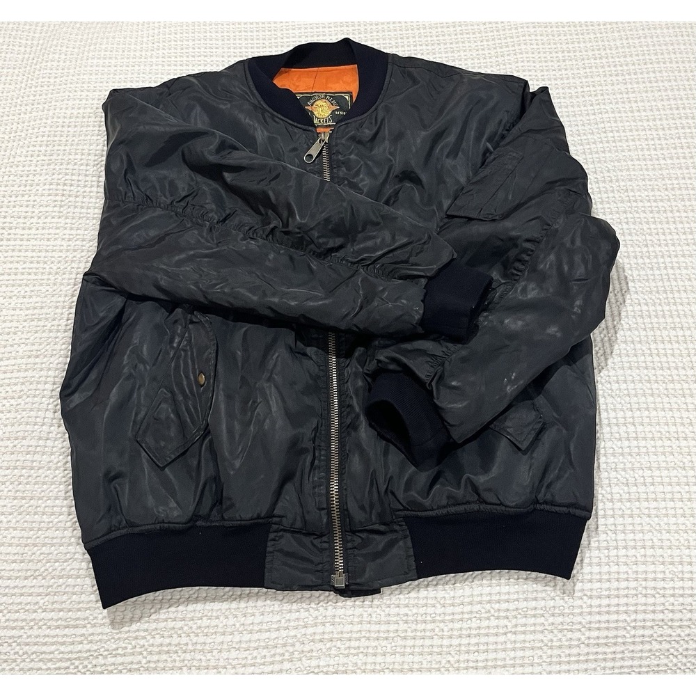 Vintage 90s Anchor Blue Mens Navy Blue Bomber Aviation Reversible Jacket Size XL